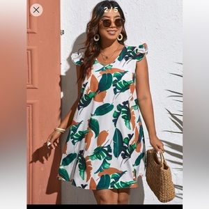 SHEIN VCAY Plus Tropical Print Ruffle Trim Dress